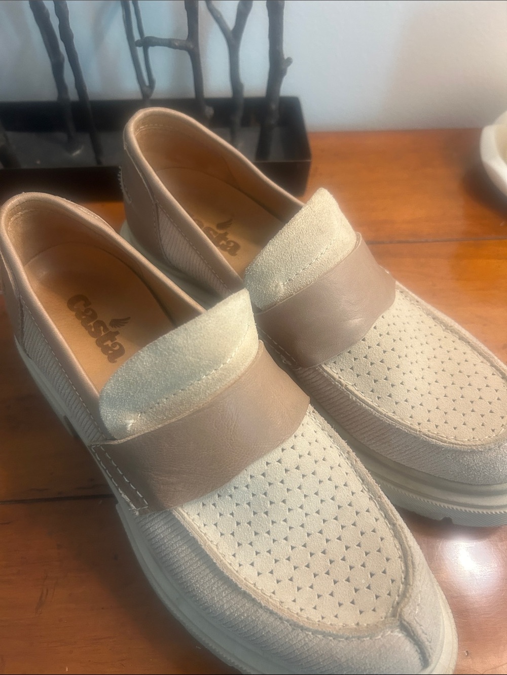 Costa Beige and Taupe Women’s Slip-On Loafers